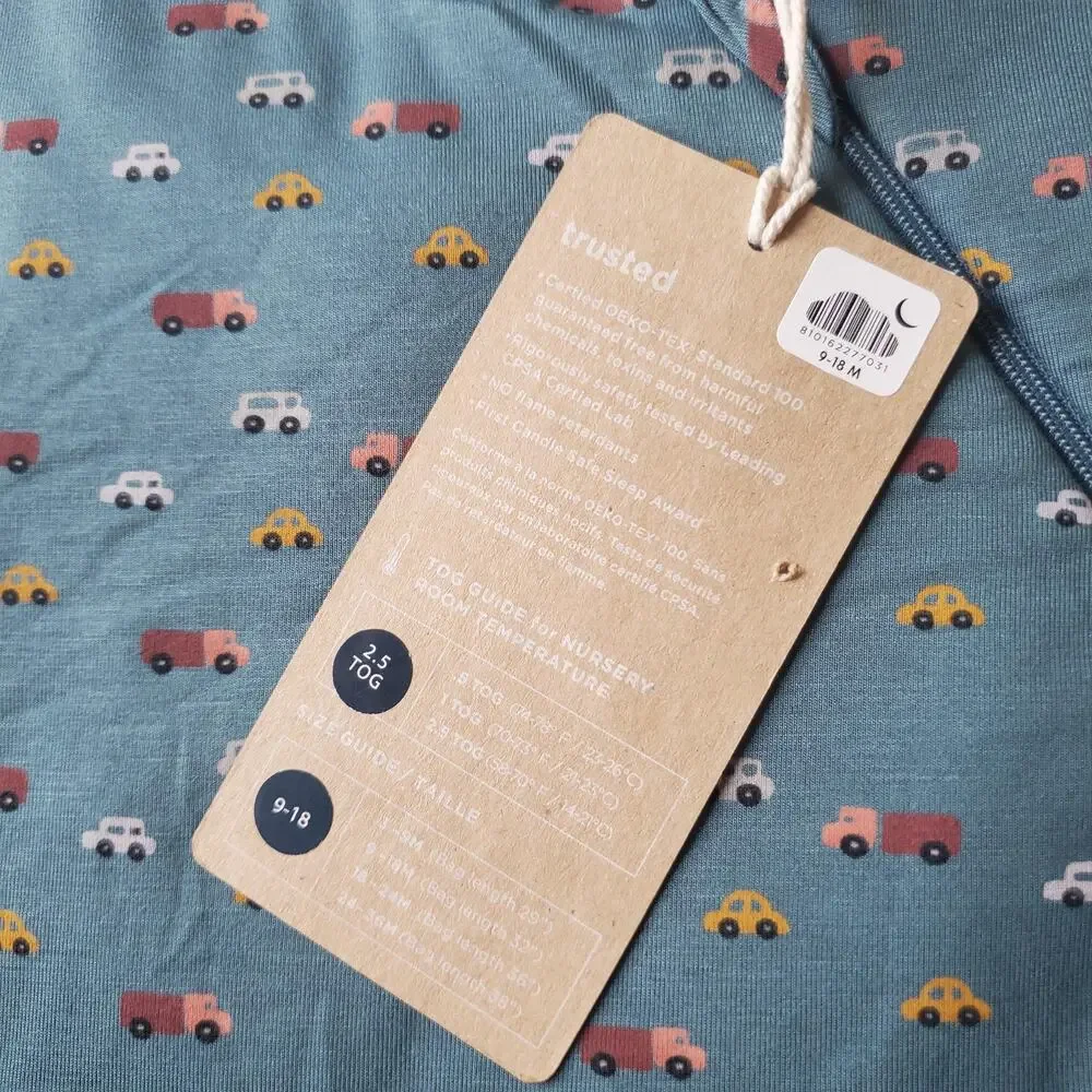 Günamüna Sleep Bag Gown Baby 9-18 MO Blue Car Print 2.5 TOG Zip Winter